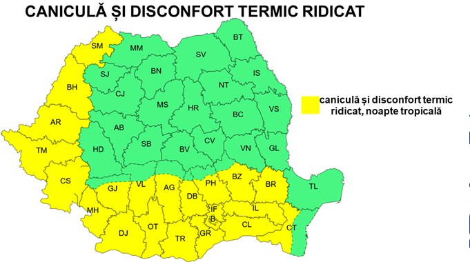 Caniculă extremă în România: Coduri Galben și Portocaliu emise de ANM pentru zilele următoare